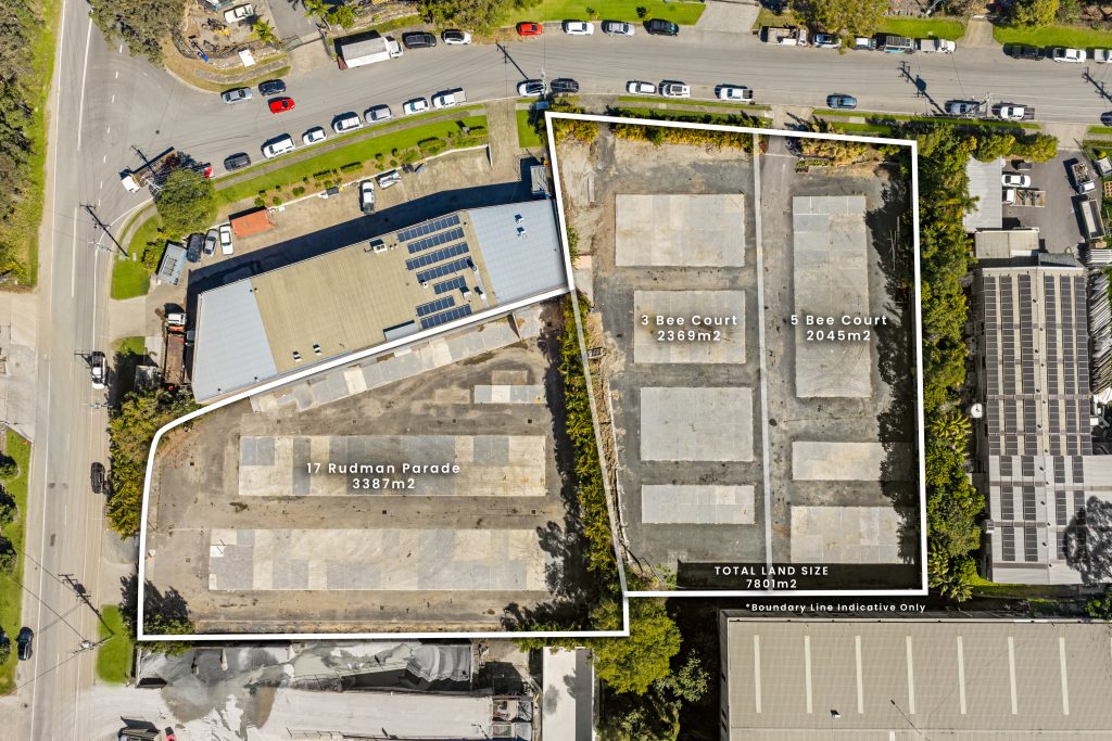 Aerial view of the 7,801sqm industrial site at 17 Rudman Parade, Burleigh Heads